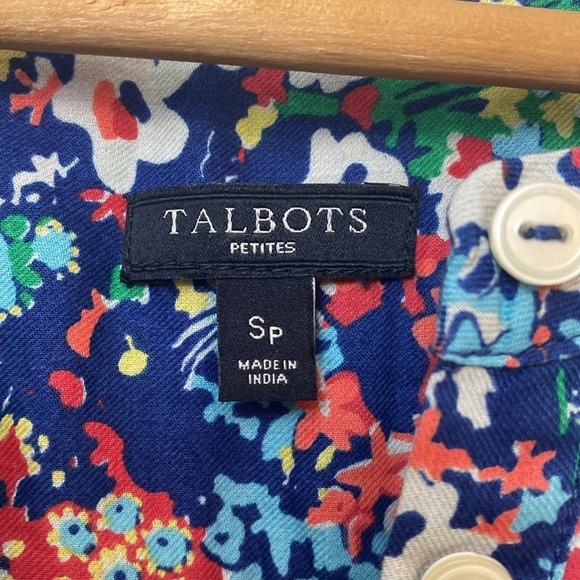 EUC Talbots 100% Cotton Bright Floral Print Blouse size Small Petite - Picture 6 of 7